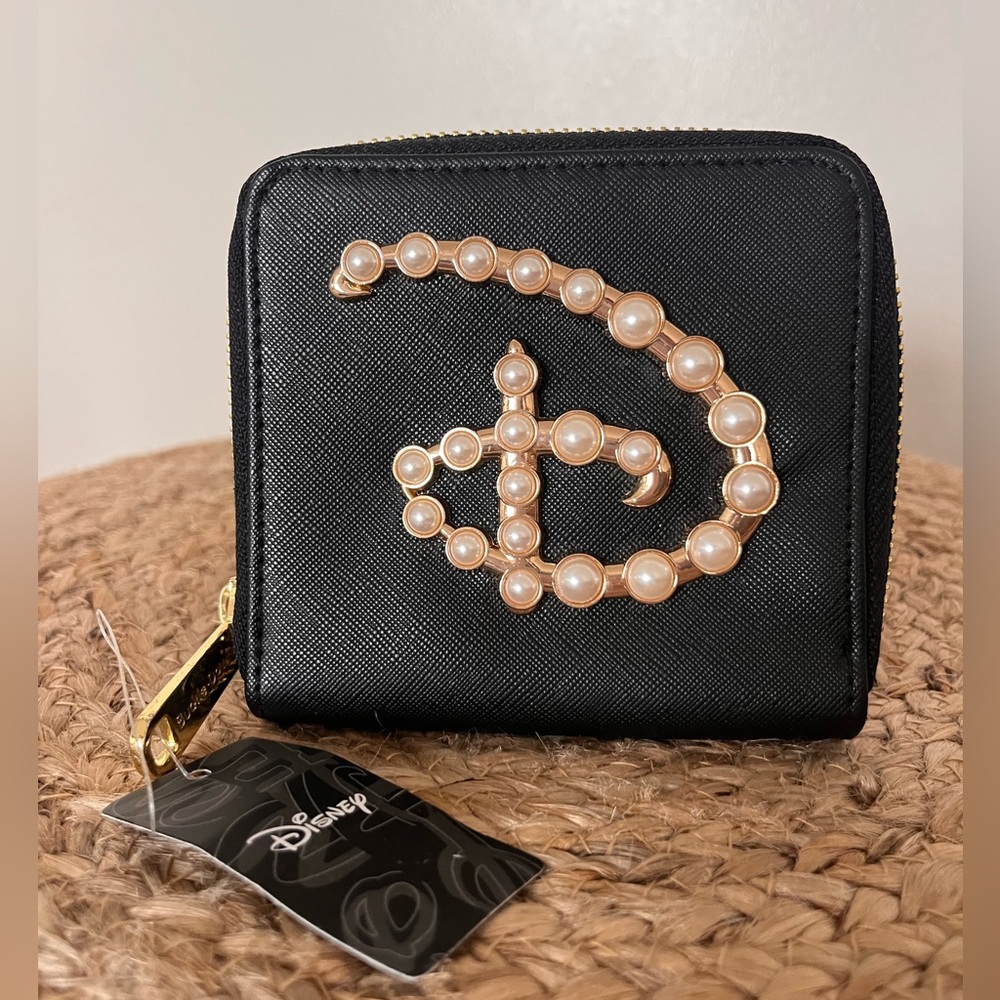 NWT! Disney Buckle Down Small Zip-Around Black Wallet with Pearl Accents